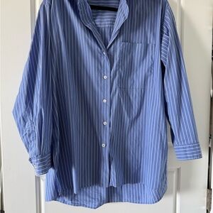 Zara Blue and White Striped Oversized Button Down Shirt